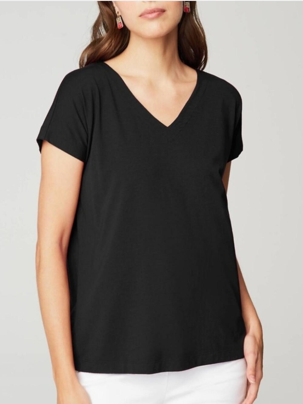 J. Jill Luxe Supima Pleat-Black V-Neck Short Sleeve Tee Casual Everyday Basic XL